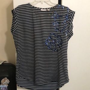 New York & company L blue and white striped shirt
